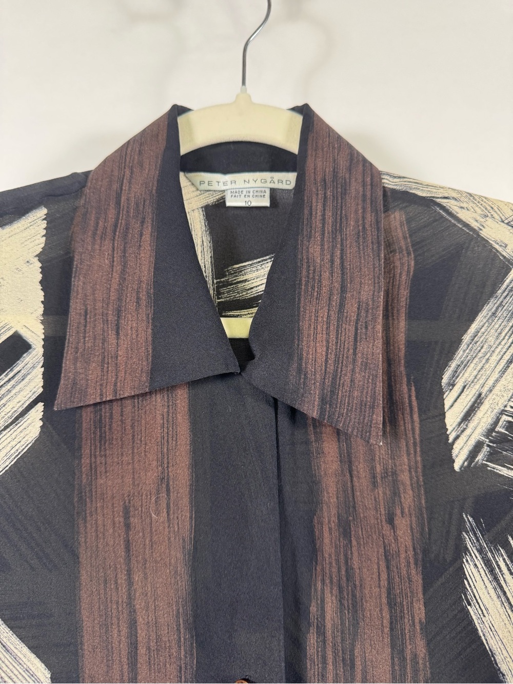 Peter Nygard 100% Silk Button Down Blouse VTG Abstract Artsy Modern Minimalist - Picture 2 of 13